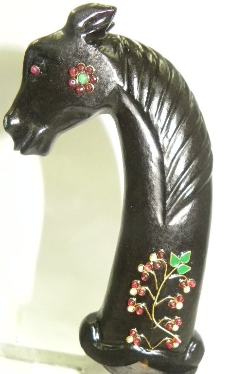 INCREDIBLE RARE JADE DAGGER HANDLE BLACK COLOR JEWELS STUDDED