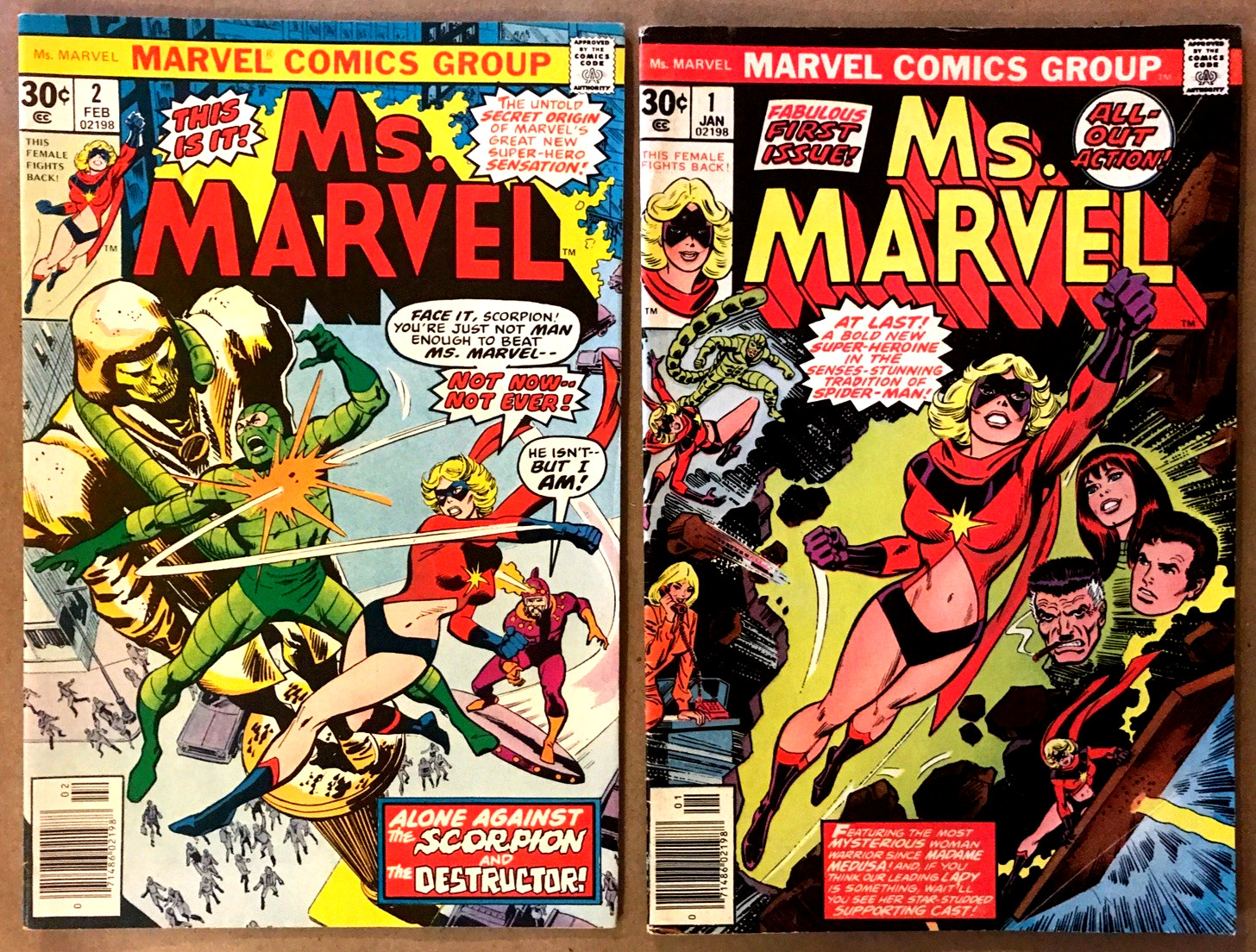 Ms Marvel 1 • Ms Marvel 2 • 1977 Lot • 1st Carol Danvers • Origin • Bronze Age Ms Marvel 1 • Ms Marvel 2 • 1977 Lot • 1st Carol Danvers • Origin • Bronze Age