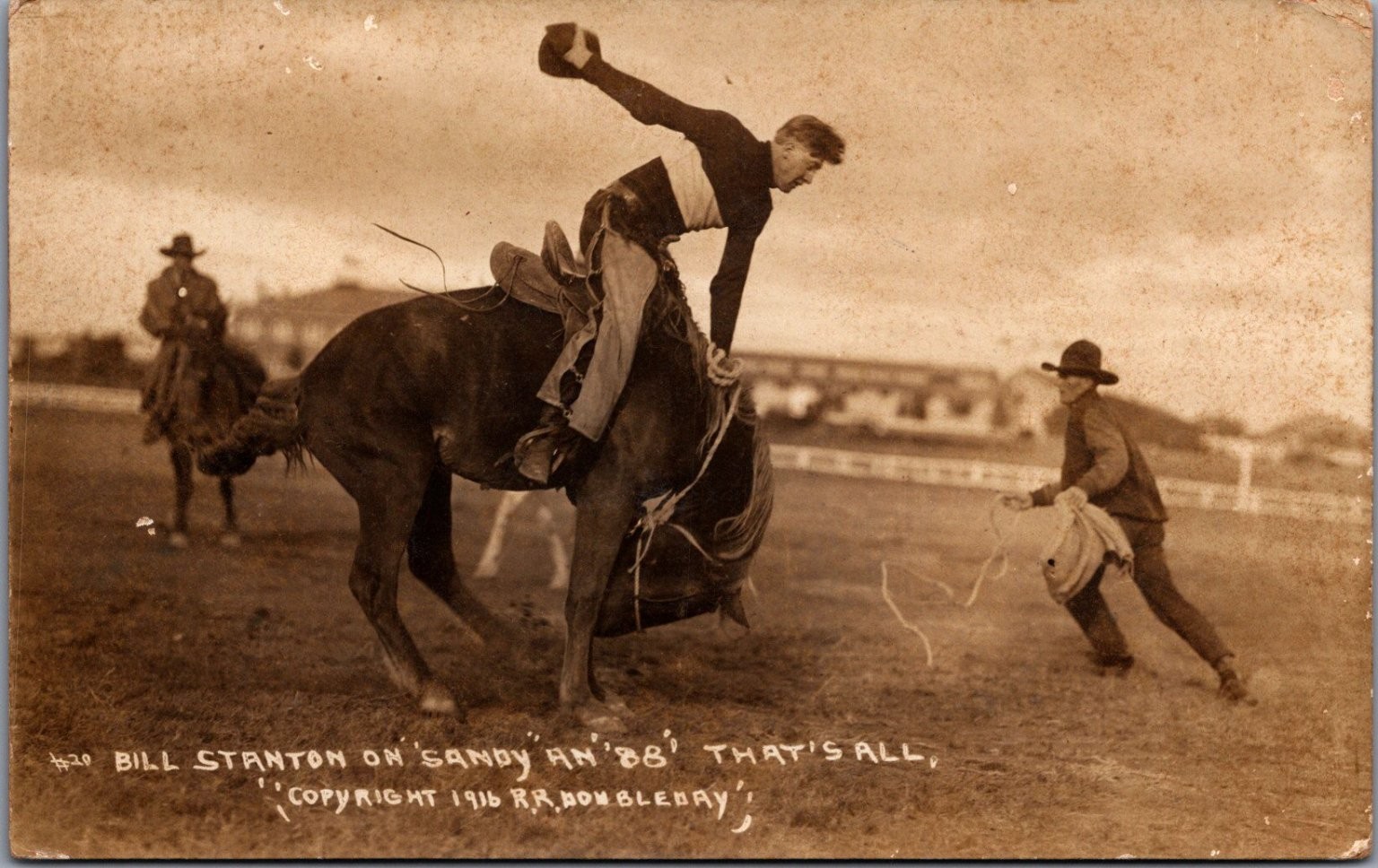 1916 RPPC Bill Stanton on Sandy \'88 Rodeo Cowboy Bucking Horse
