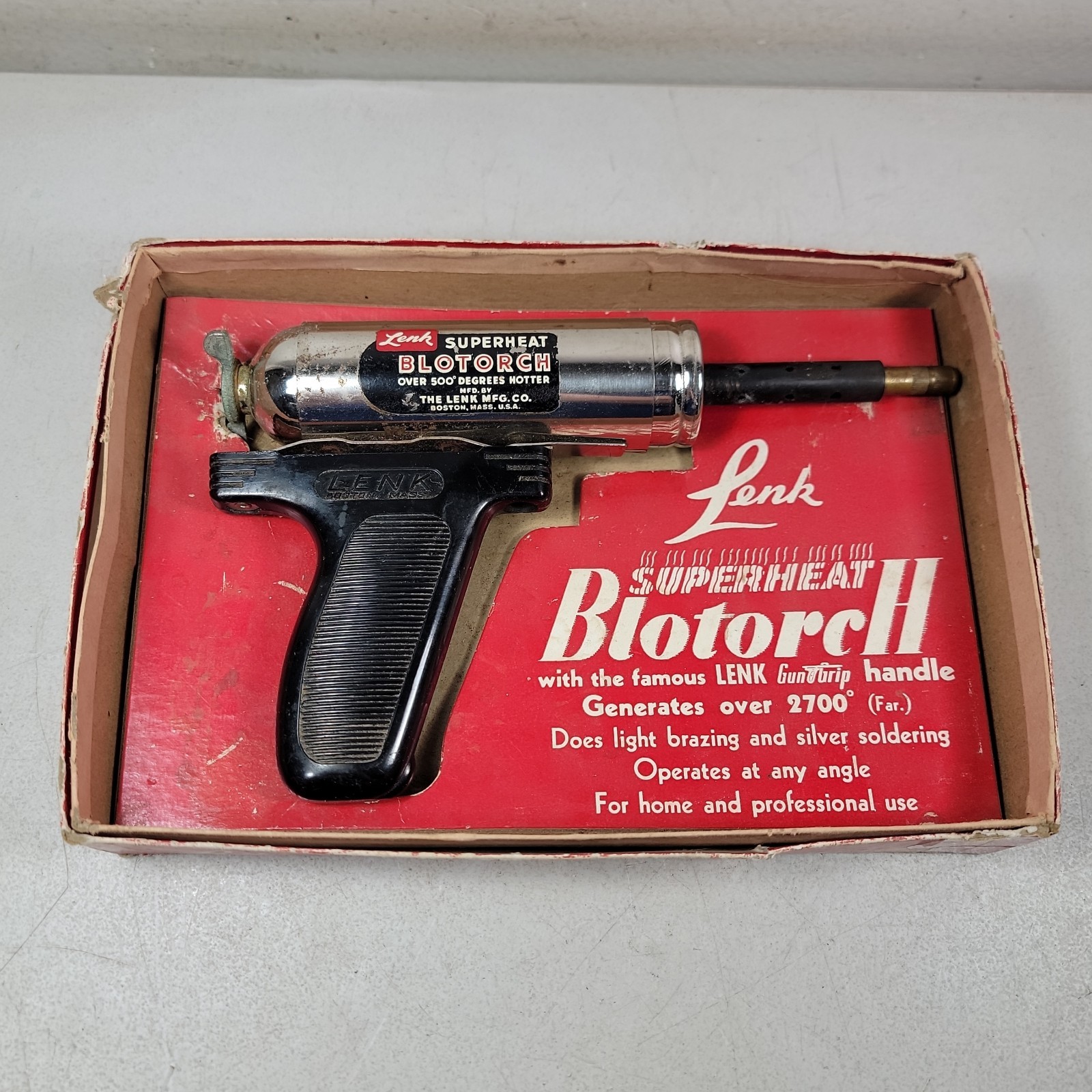 Vintage Pistol Grip Blowtorch Lenk Superheat Blotorch No 222 w/ Original Box