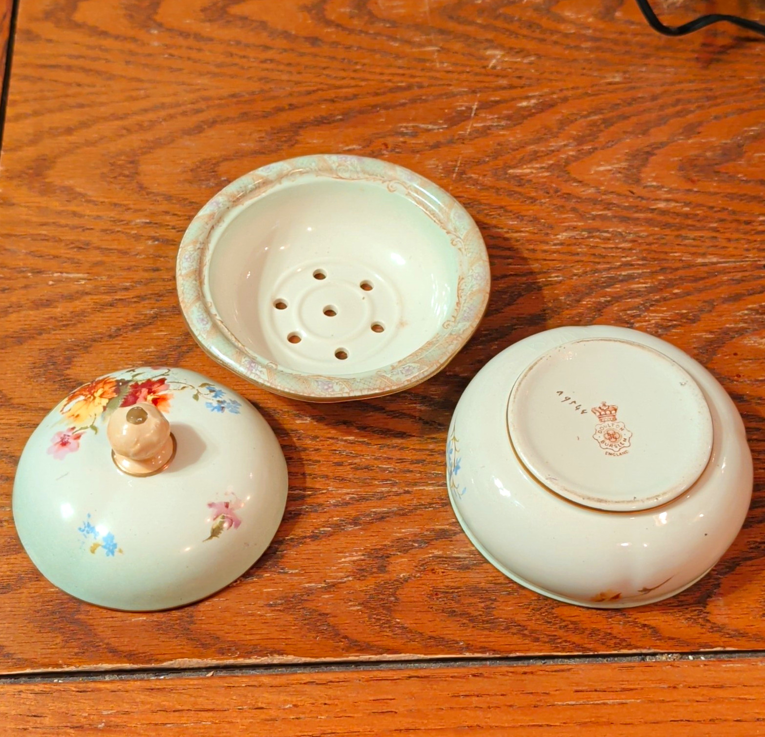 Doulton Burslem Open Salt Cellar w Lid Floral White Porcelain Round A9964