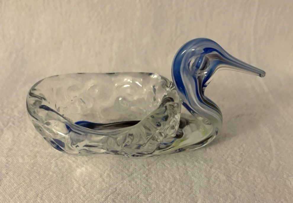 Clear & Cobalt Blue Glass Swan Trinket Dish 5\
