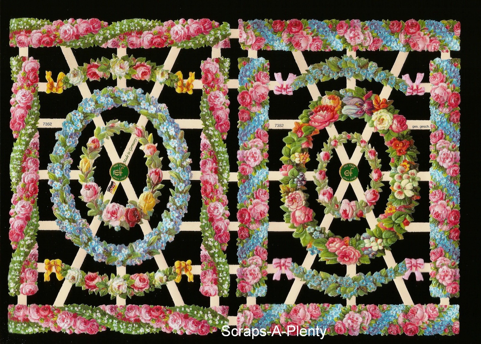 German Embossed Vintage Style Scrap Die Cut - Border Roses / Flowers EF7352 German Embossed Vintage Style Scrap Die Cut - Border Roses / Flowers EF7352