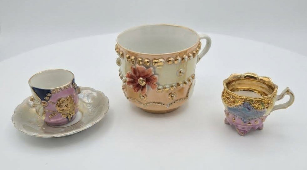 Antique Altrohlau Porcelain Mustache Cup Pink Lusterware Gilt Demitasse Lot 3