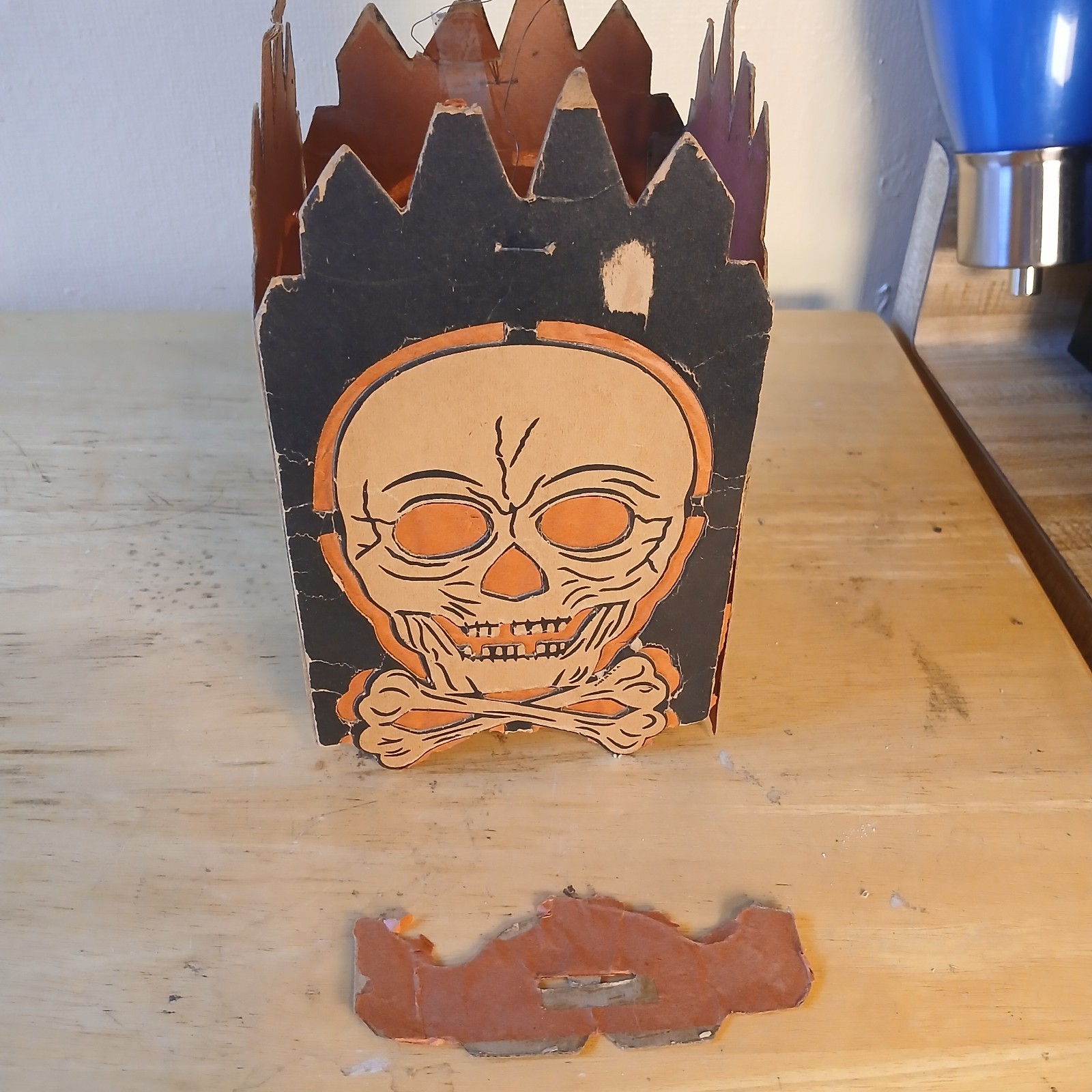 Vintage Halloween Die Cut Skull and Crossbones Cardboard Lantern 1950\'s 