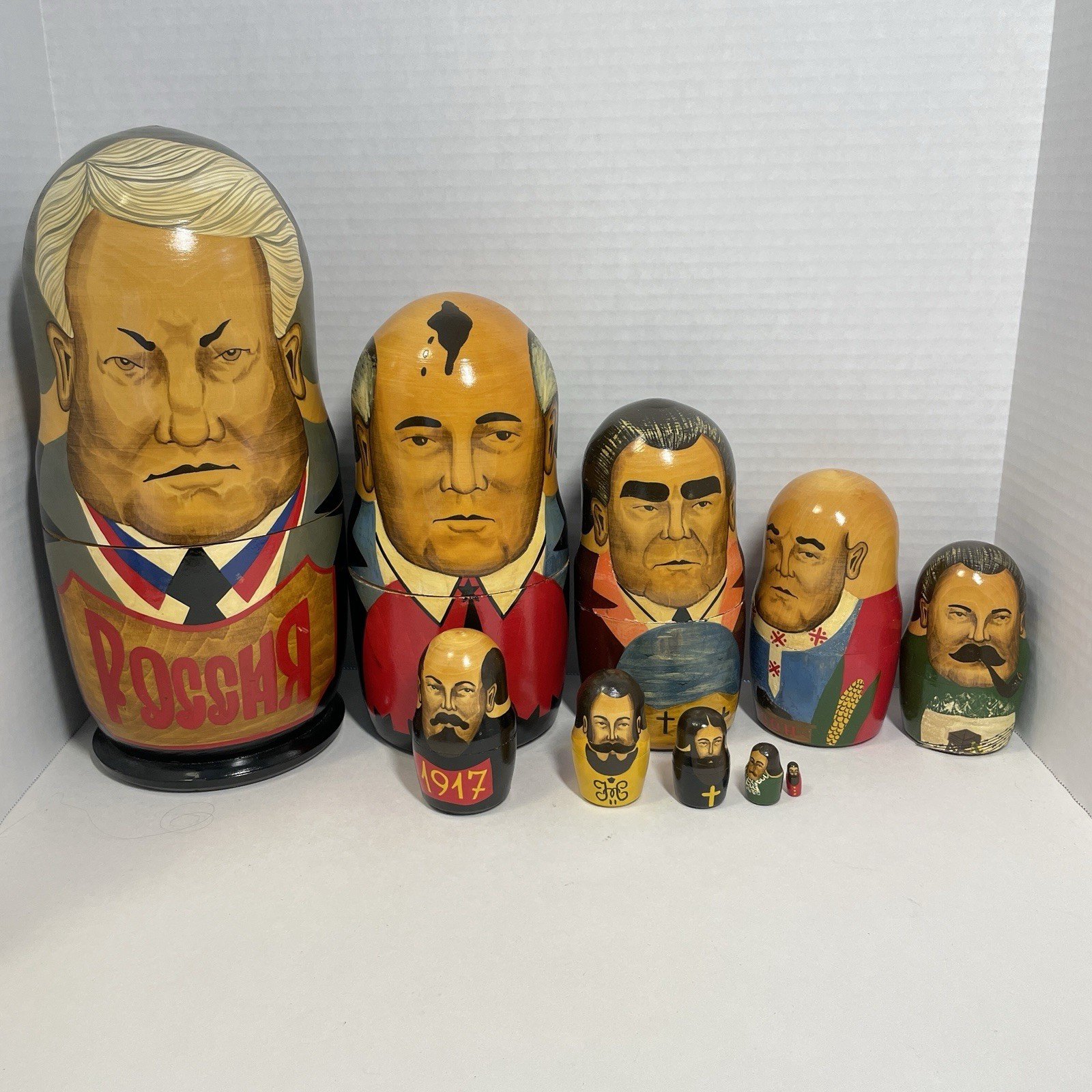 12” Tall Russian Soviet Leaders 10 Nesting Matryoshka Dolls By Epifanov 1993