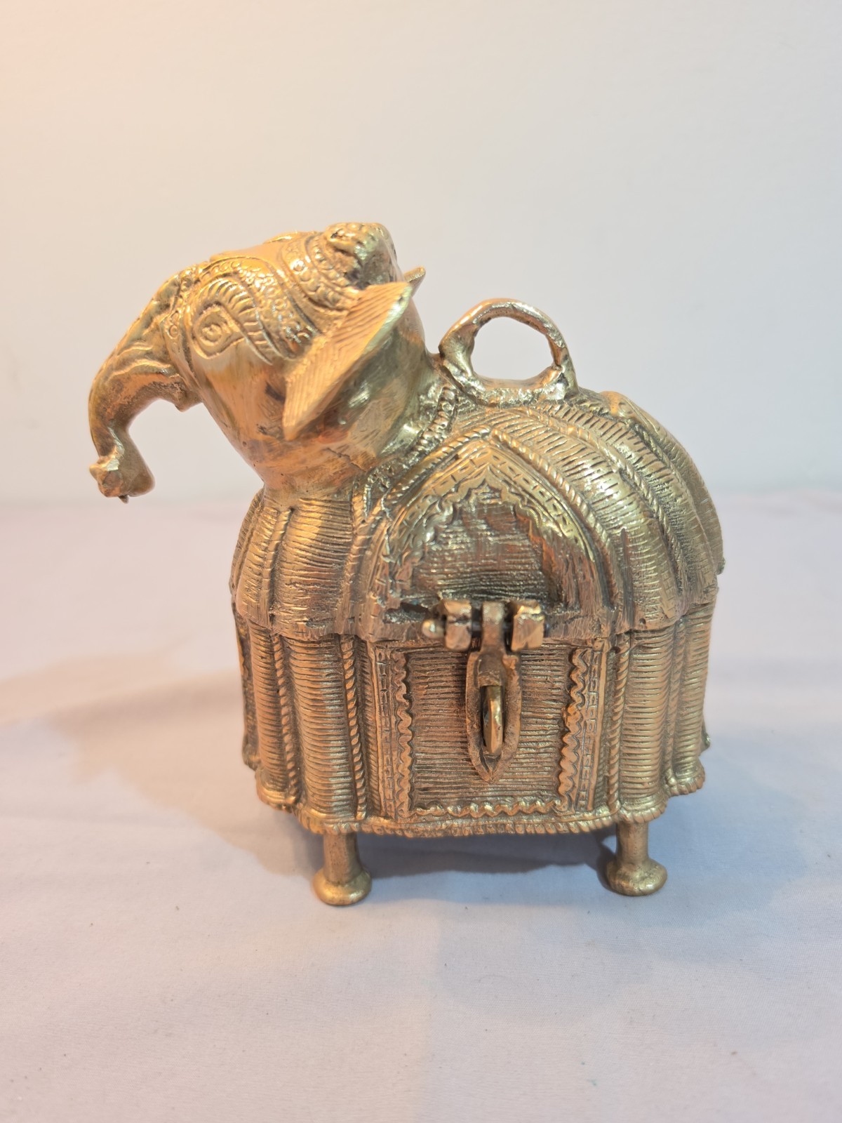 Vintage Brass Indian Dhokra Elephant Hinged Trinket Box Hinged Figurine  Heavy