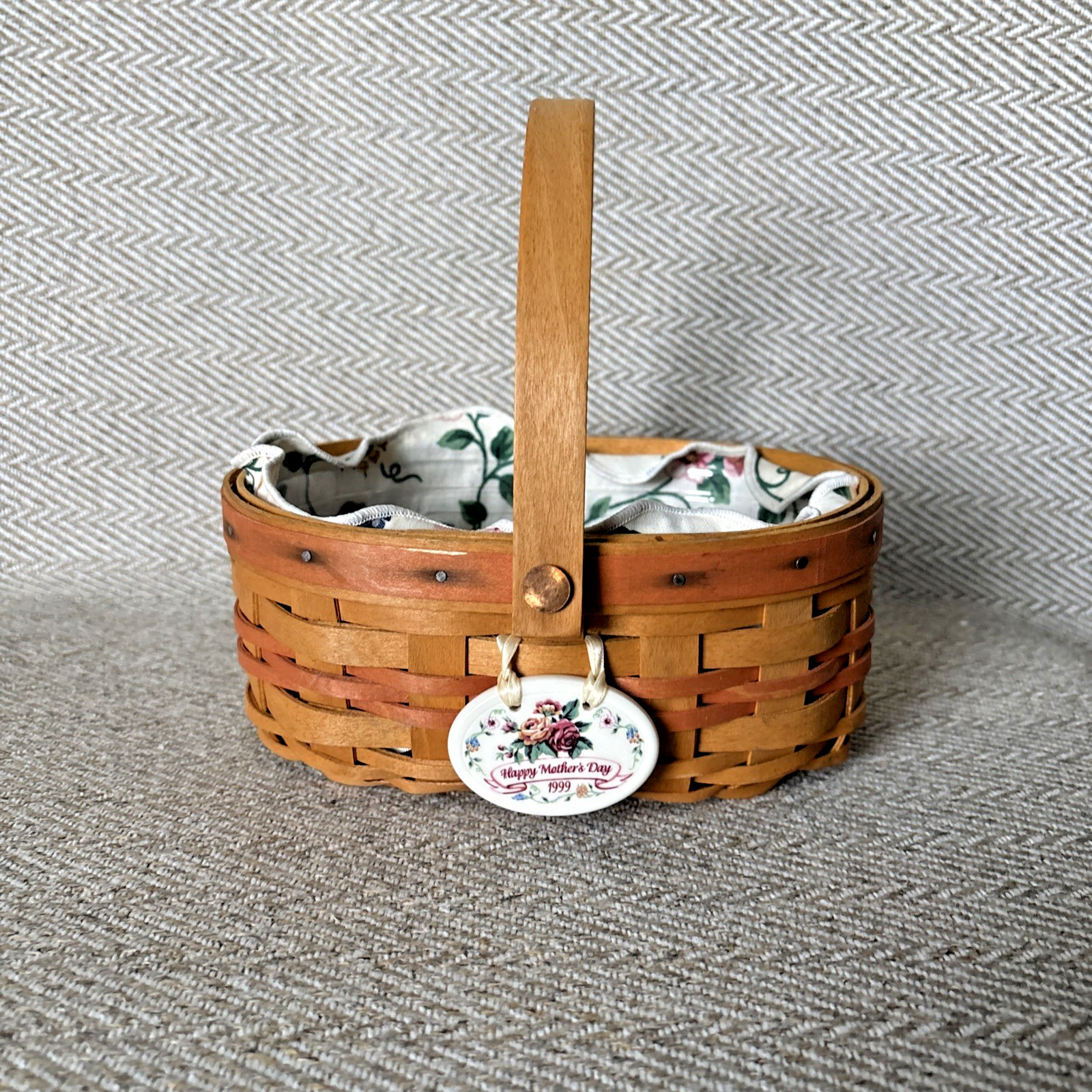 Longaberger 1999 Mother’s Day Basket, Liner, Protector, And Tie On