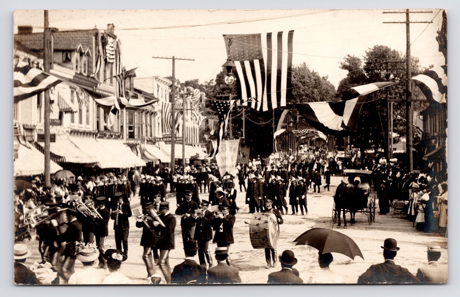 Downtown Parade Marching Band July 4th ? Oxford New York NY c1910 RPPC Postcard
