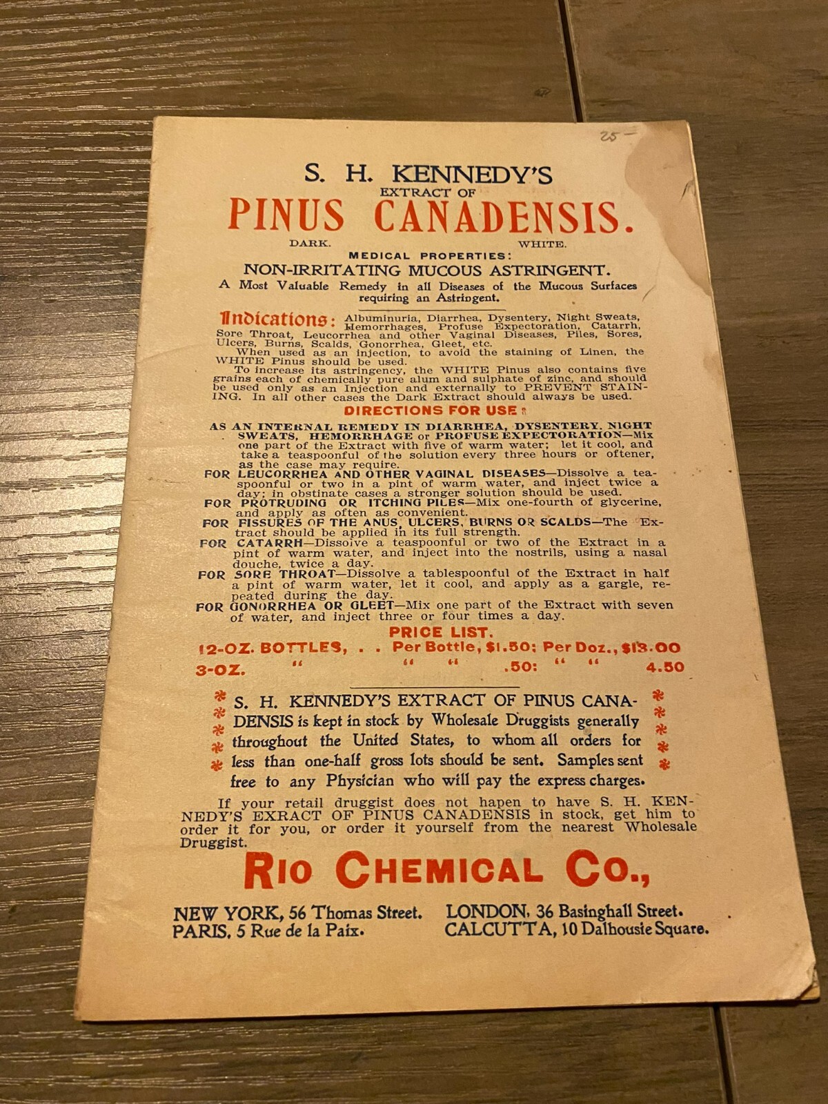 ANTIQUE PRINT AD KENNEDY EXTRACT PINUS CANADENSIS Gonorrhea Vaginal Diseases