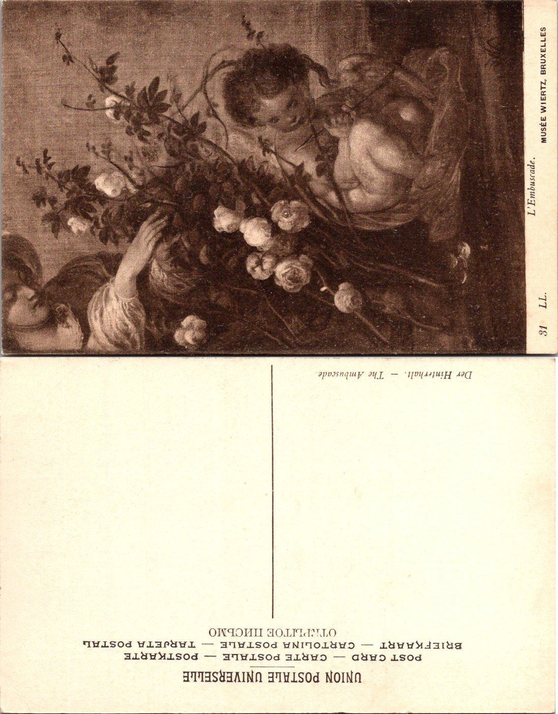 Musee Wiertz Bruxelles Postcard L'Embuscade Cherub Painting Vintage Unposted
