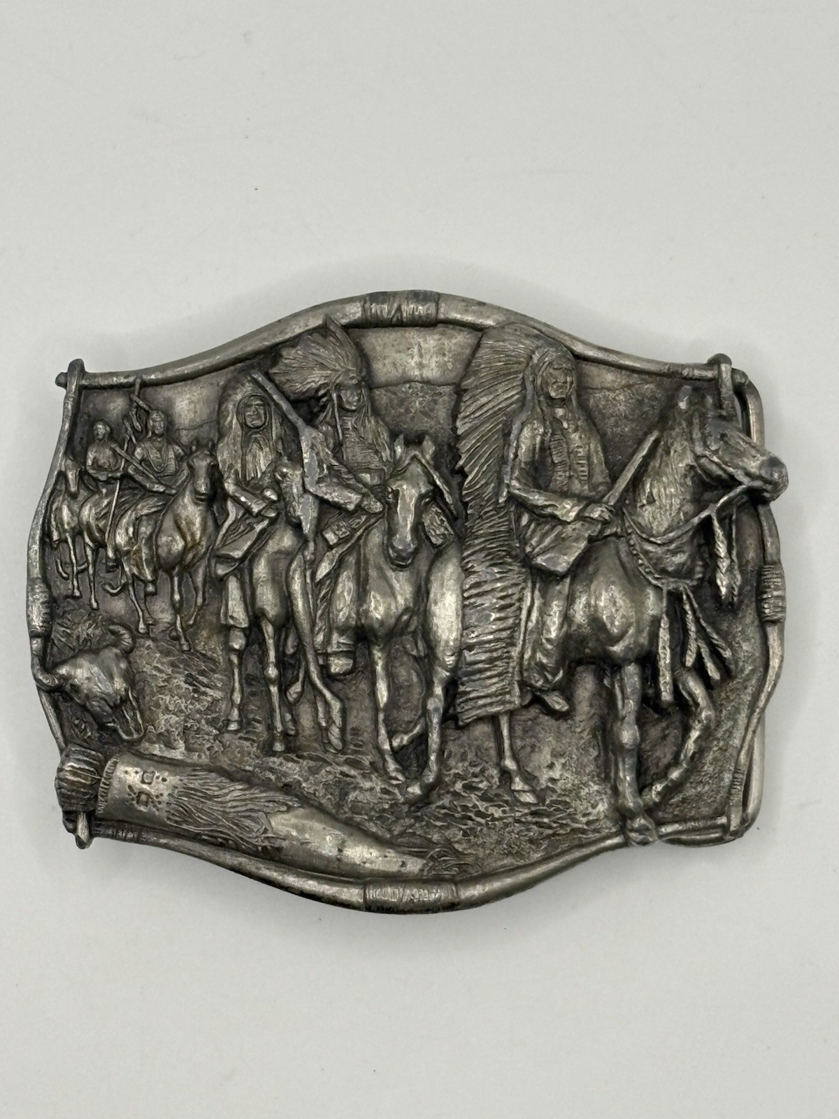 Vintage 1984 Bergamot Brass Works K150 Native American Horse Belt Buckle USA