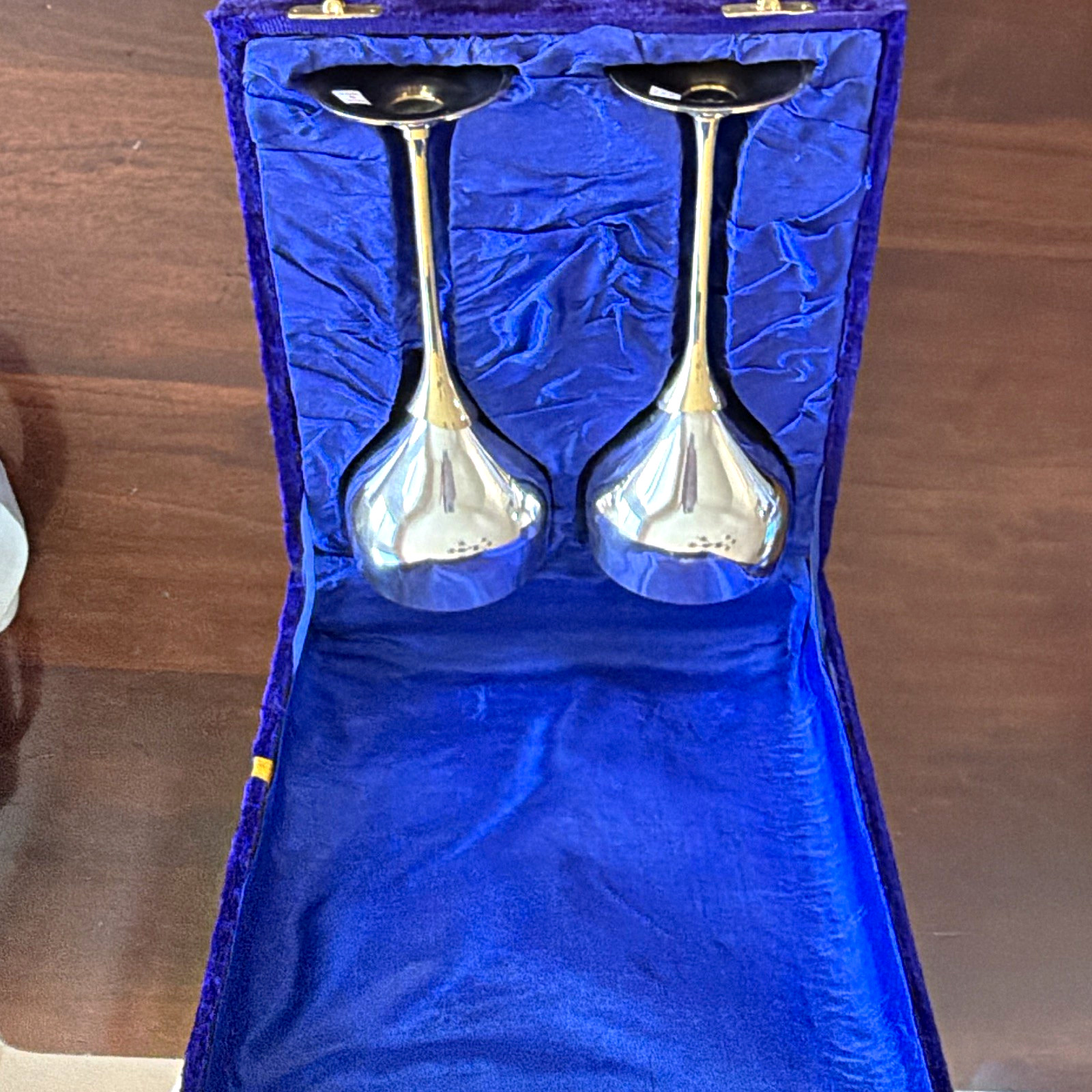 Pair Silver Plate and brass Goblets with Velvet Presentation Case, Made in India