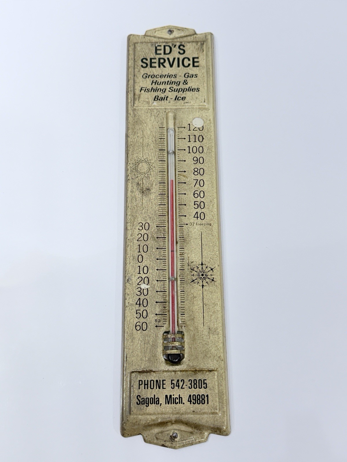 RARE Ed's Service Station Sagola Michigan 49881 Advertising Thermometer RARE Ed's Service Station Sagola Michigan 49881 Advertising Thermometer