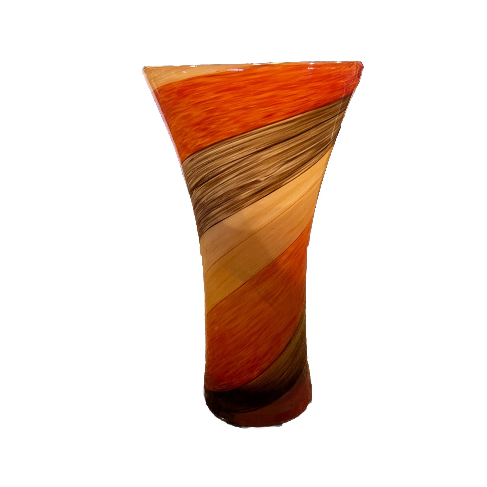 Teleflora Art Glass Vase  Orange Brown Swirl - 75 Years Anniversary Edition
