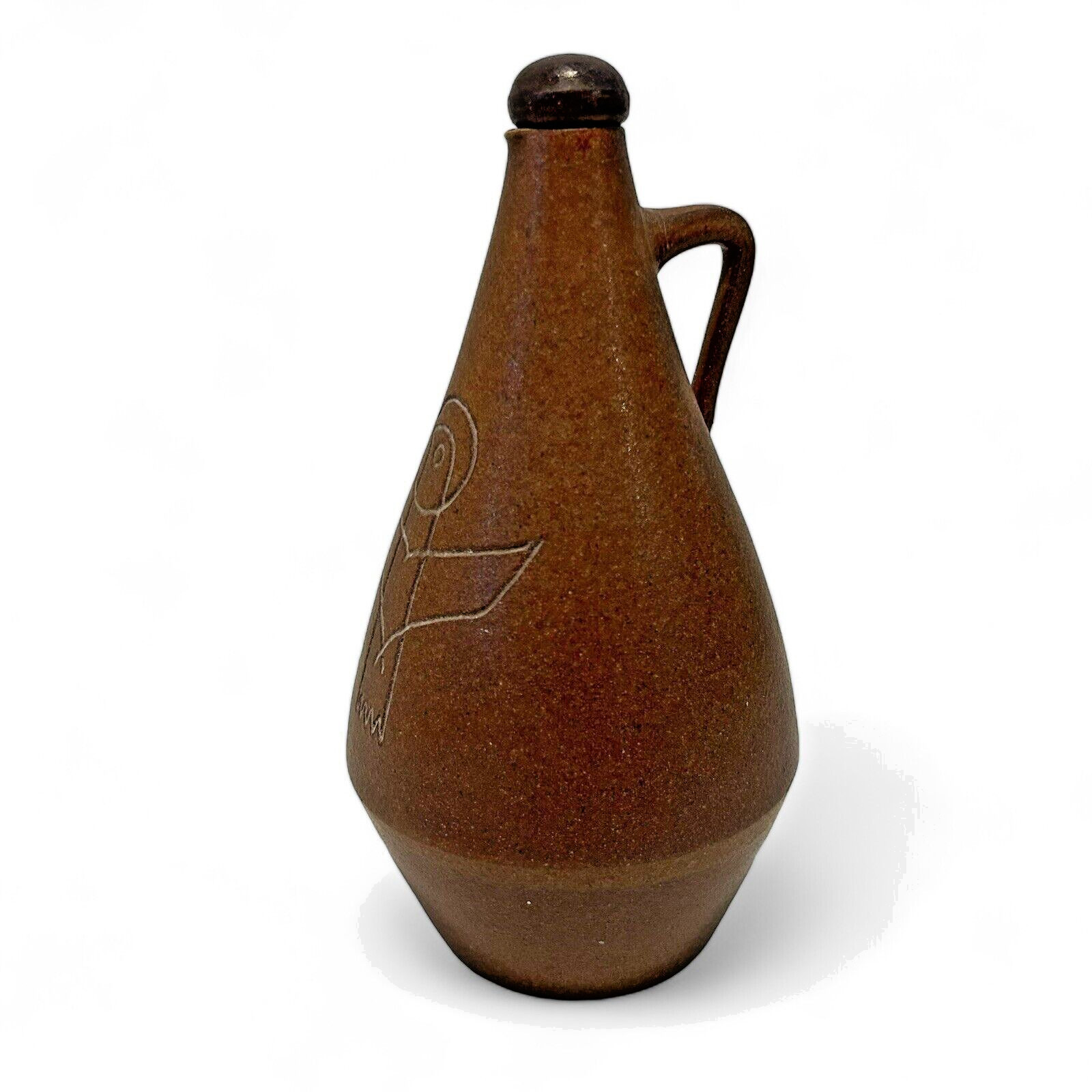 Stoneware Studio Pottery Handled Pitcher Cruet Vase Thunderbird Phoenix Signed