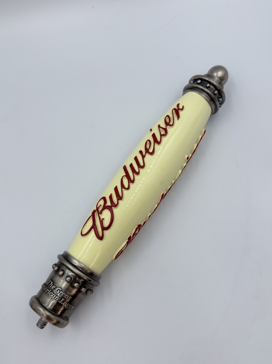 Vintage Budweiser The Great American Lager Beer Tap Handle Cream Red 12”￼