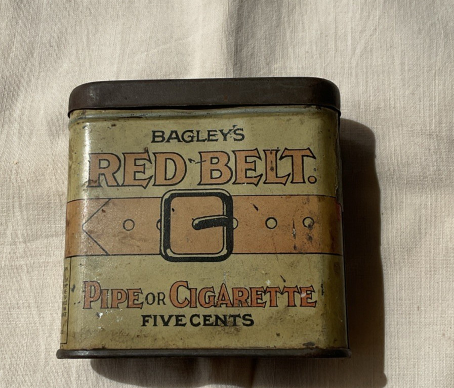 Vintage Bagley\'s Red Belt Pipe or Cigarette Vertical Pocket Tobacco Tin