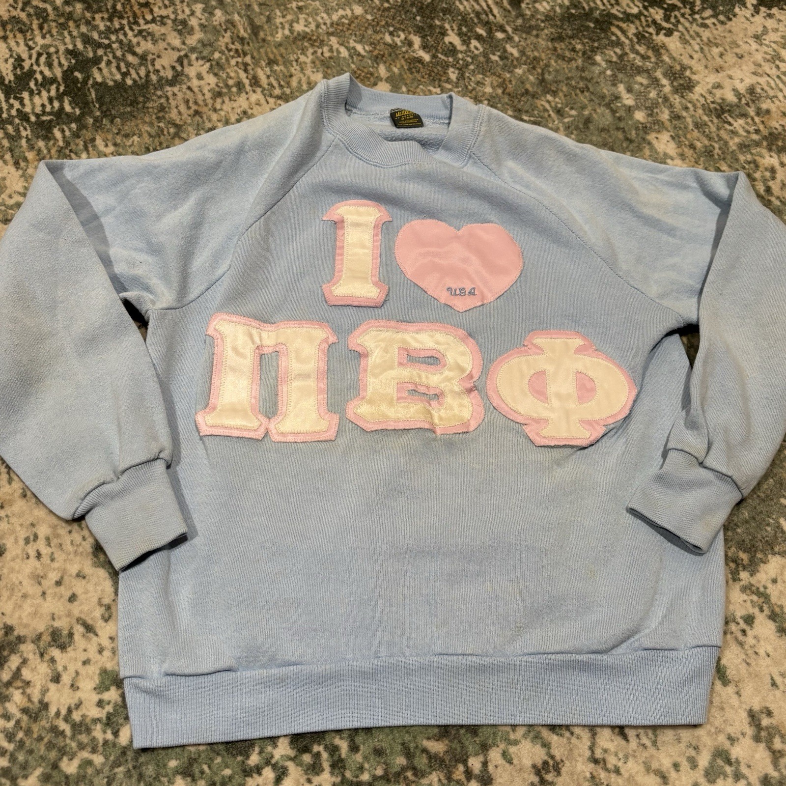 vintage, custom-stitched Pi Beta Phi sorority crewneck Medium Jerzees USA ^flaw