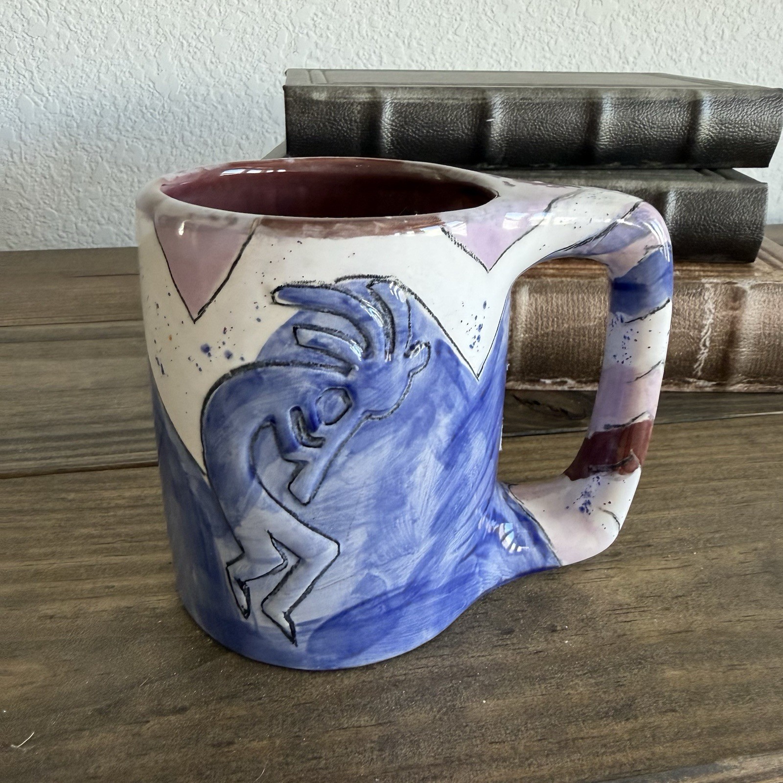 Mara Handcrafted Stoneware Pottery Mug w/Dancing Kokopelli Design Blue White
