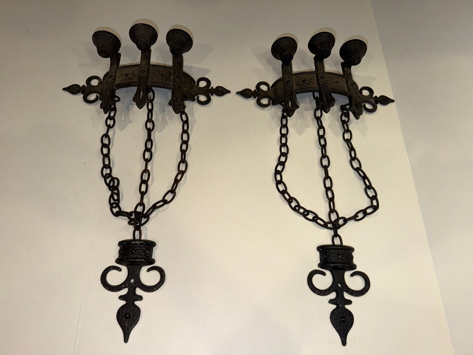 1967 Sexton Cast Aluminum Gothic Castle Dungeon Wall  Candle Sconces Spanish