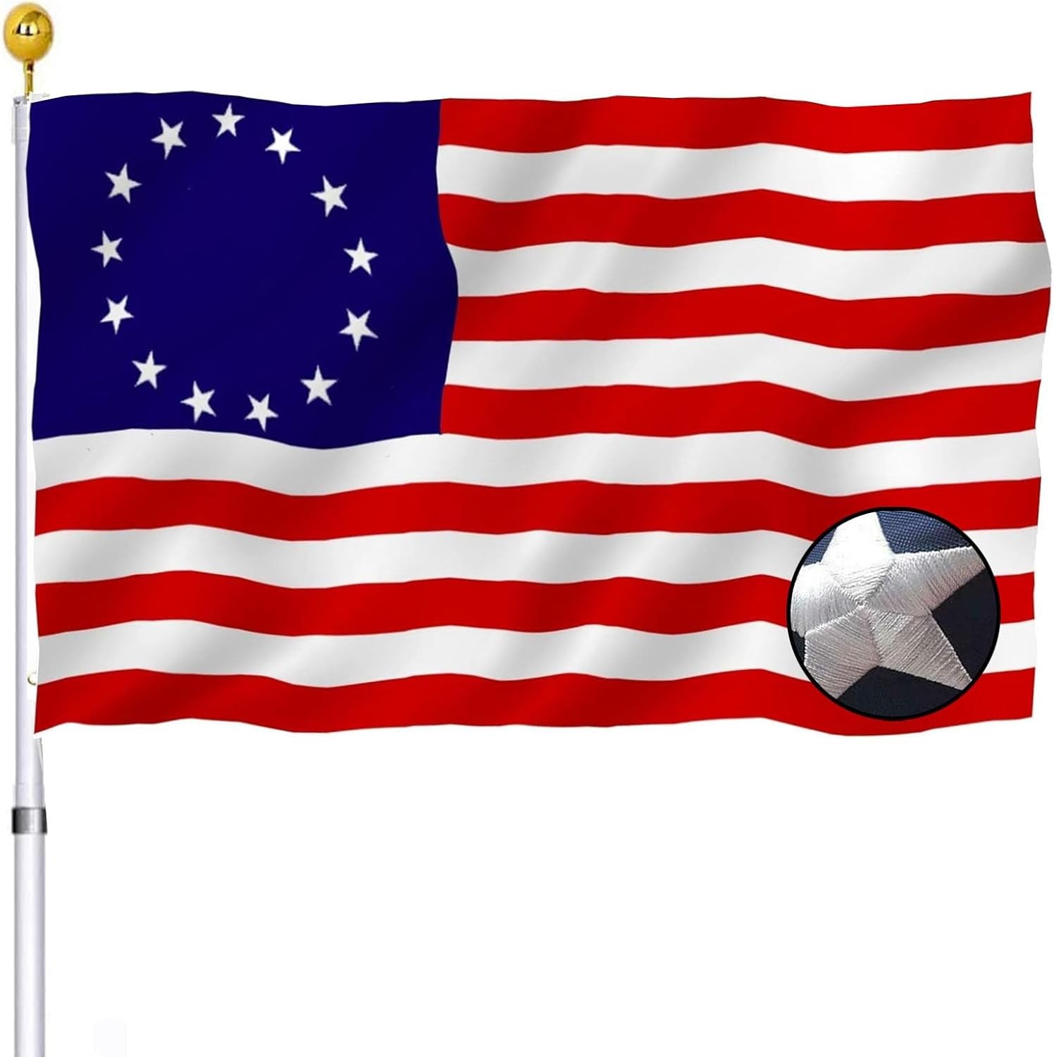 Embroidered Betsy Ross American US Flag 3x5 Outdoor- 13 Stars Colonies Primitive