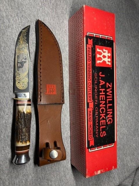 Zwilling J.A. Henckels HK 505 Wolf Stag Handle Knife w/ Sheath Germany NEW