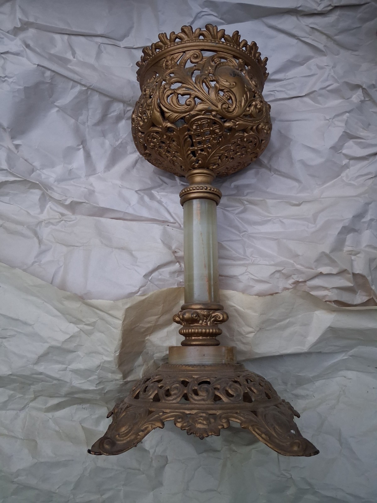 Antique B & H Oil Lantern Kerosene Marble Stand