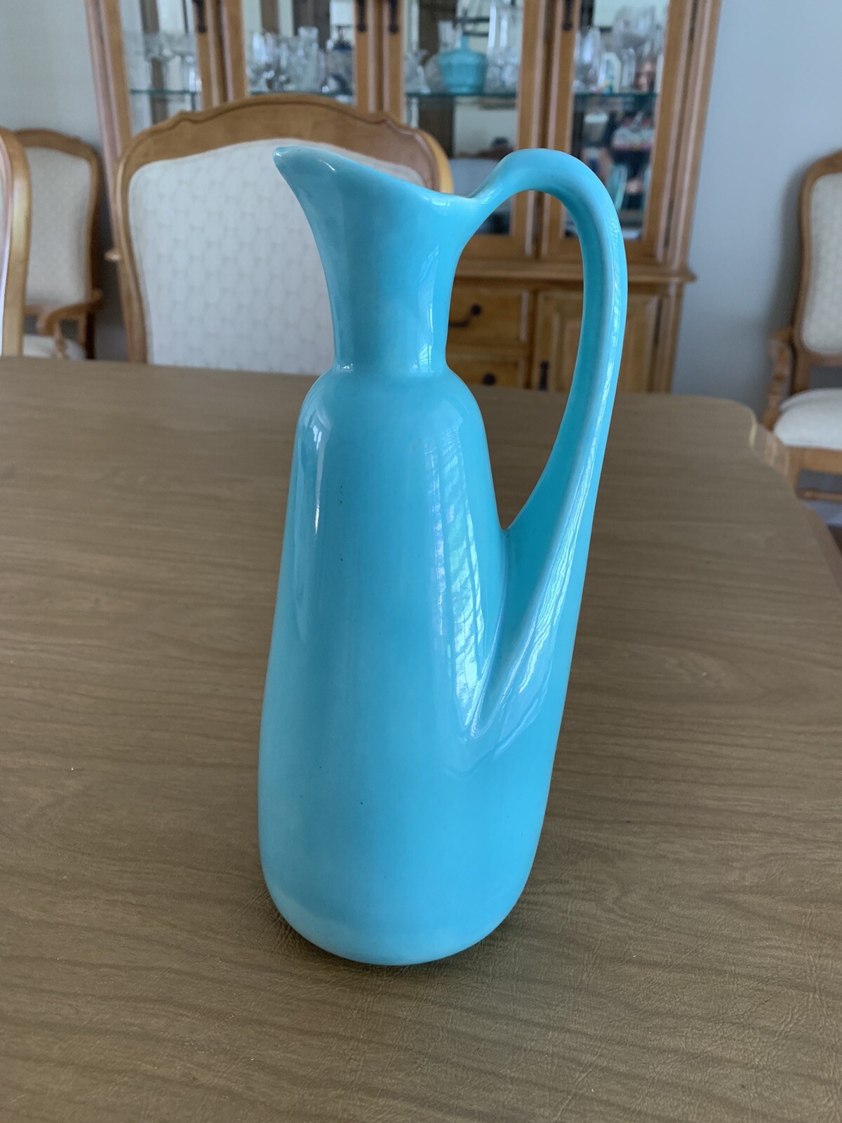Vintage Luccas Restaurant Pottery Pitcher Los Angeles CA Turquoise