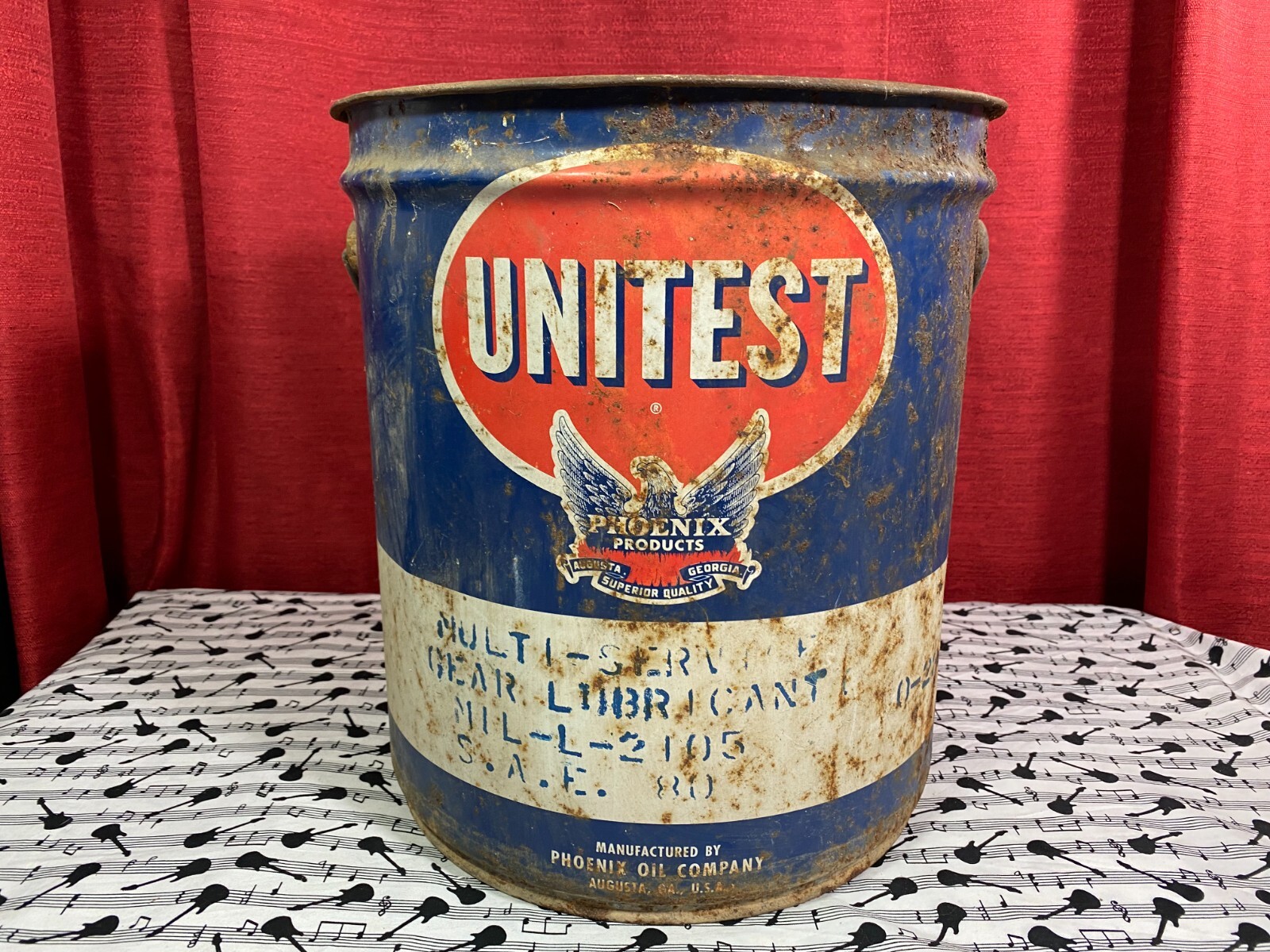 Vintage Phoenix Oil Company UNITEST Lubricant 35 lb Capacity Metal Bucket Pail Vintage Phoenix Oil Company UNITEST Lubricant 35 lb Capacity Metal Bucket Pail