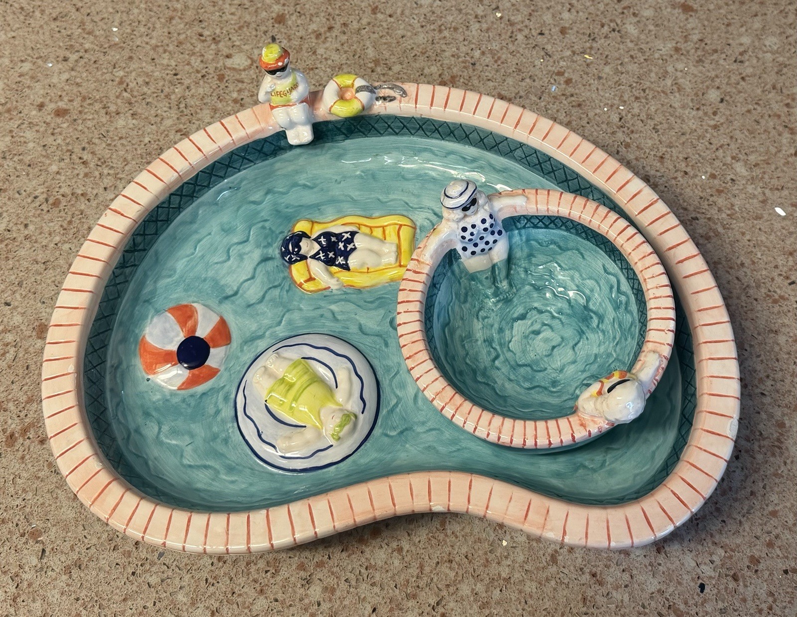Vtg Cardinal Bathing Beauties Ceramic Chip / Dip Swimming Pool Painted 2 Piece