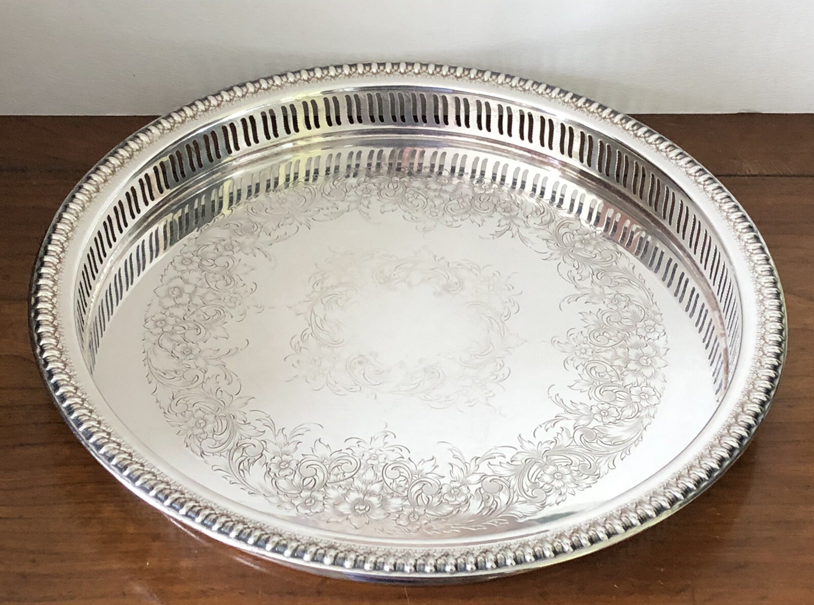 VINTAGE Webster Wilcox Silverplate Brandon Hall RETICULATED GALLERY SERVING TRAY