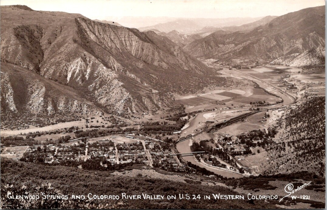 RPPC Glenwood Springs CO US 24 Aerial c1930-1940s Sanborn photo postcard IP5