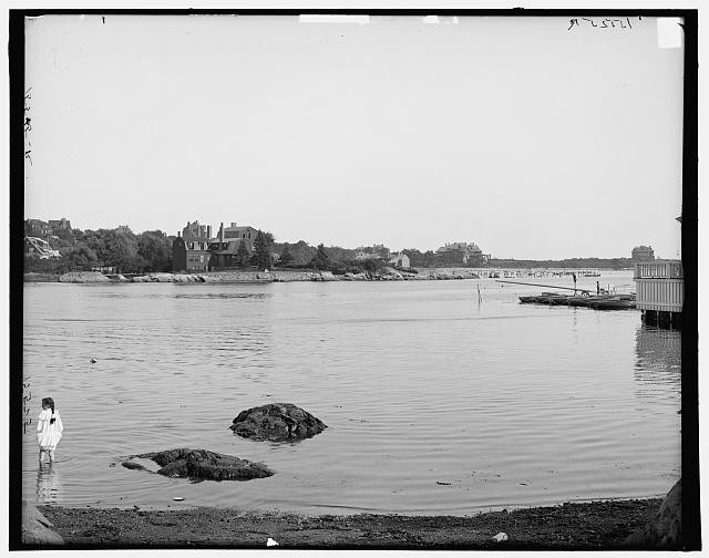Photo:Manchester Massachusetts Harbor Landscape Pavilions Swimmers c1906