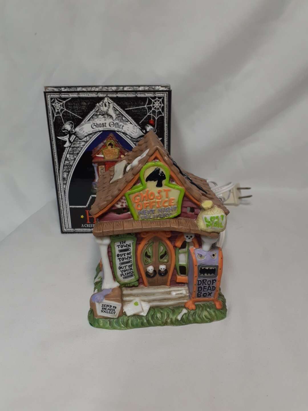 Vintage 1998 Creepy Hollow  Post “Ghost Office” Mini Light Up Halloween House