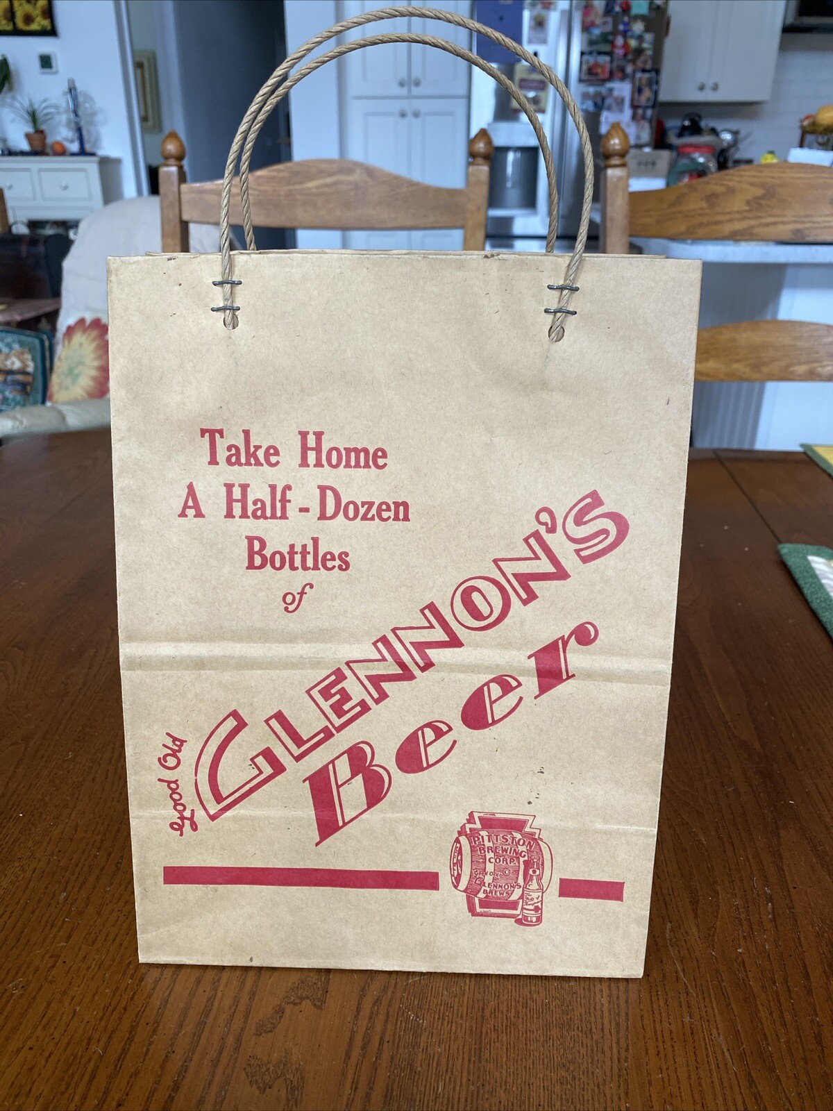 Vintage Near Mint GOOD OLD GLENNON’S BEER Pittston Brewing Corp Paper Bag RARE
