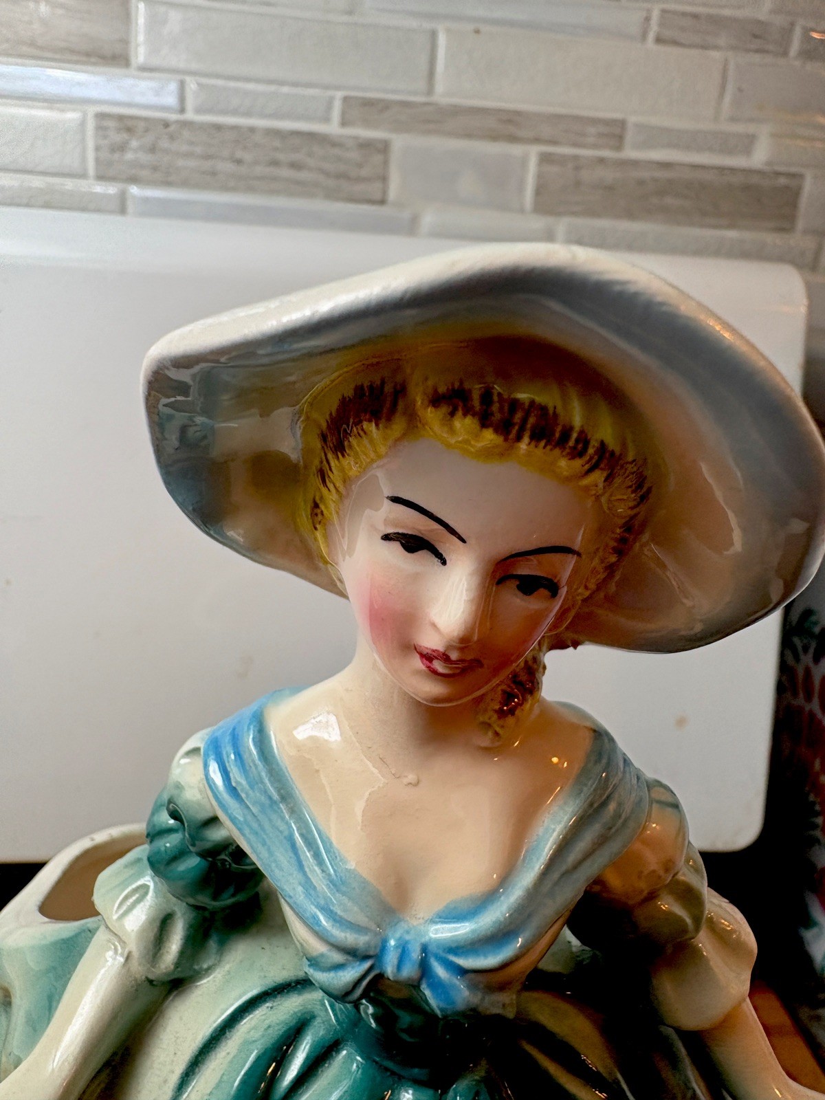 Vintage Lady in Blue dress Rubens Japan 4158 Planter Southern Belle PLANTER NICE