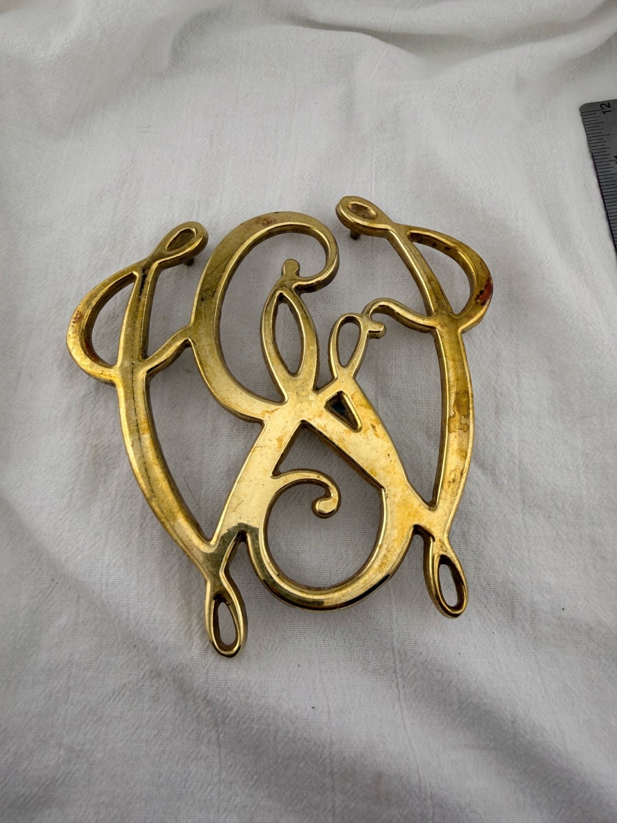 Vintage George Washington Cypher Brass Trivet Monogram 10-15 Colonial Decor Vintage George Washington Cypher Brass Trivet Monogram 10-15 Colonial Decor
