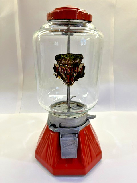 Vintage 1930s Northwestern Model 33  Orange 1¢ Peanut Dispenser w/ Original Key