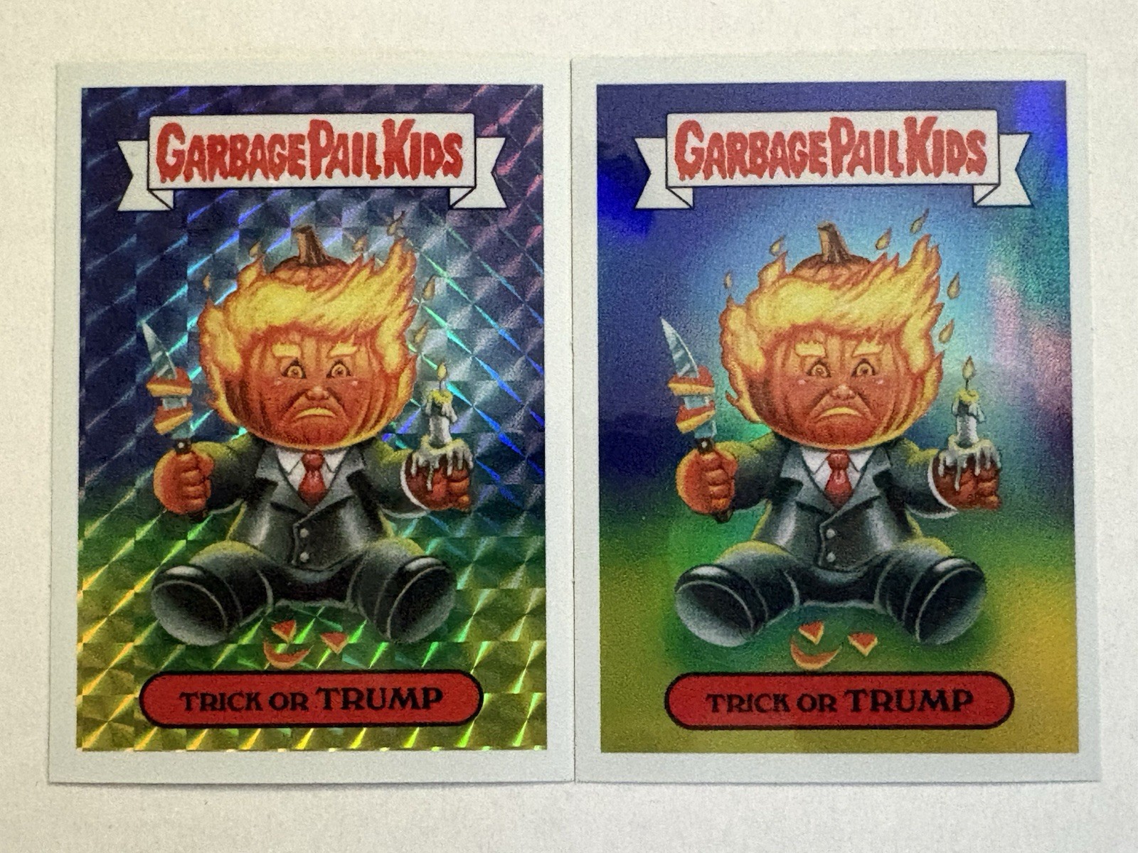 2x Garbage Pail Kids TRICK OR TRUMP Donald Trump Custom Sticker Pair Halloween