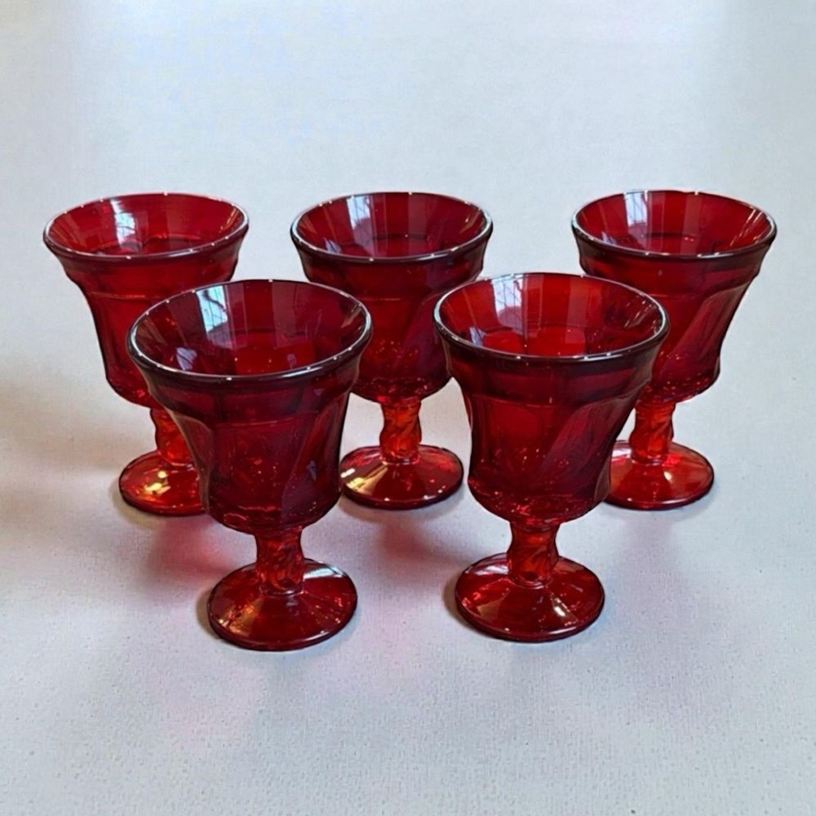 Fostoria Jamestown Ruby Red Wine Glasses 4 3/8” H Set Of 5 MCM
