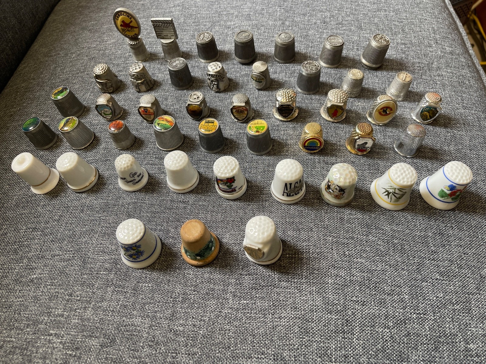 Vintage Pewter, Porcelain, Wood Thimbles Mixed Lot of 45 Pieces