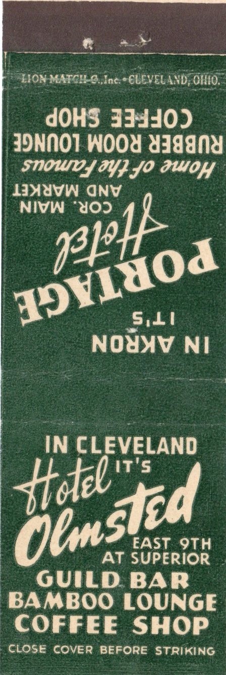 Vintage Matchcover Portage Hotel In Akron Vintage Matchcover Portage Hotel In Akron