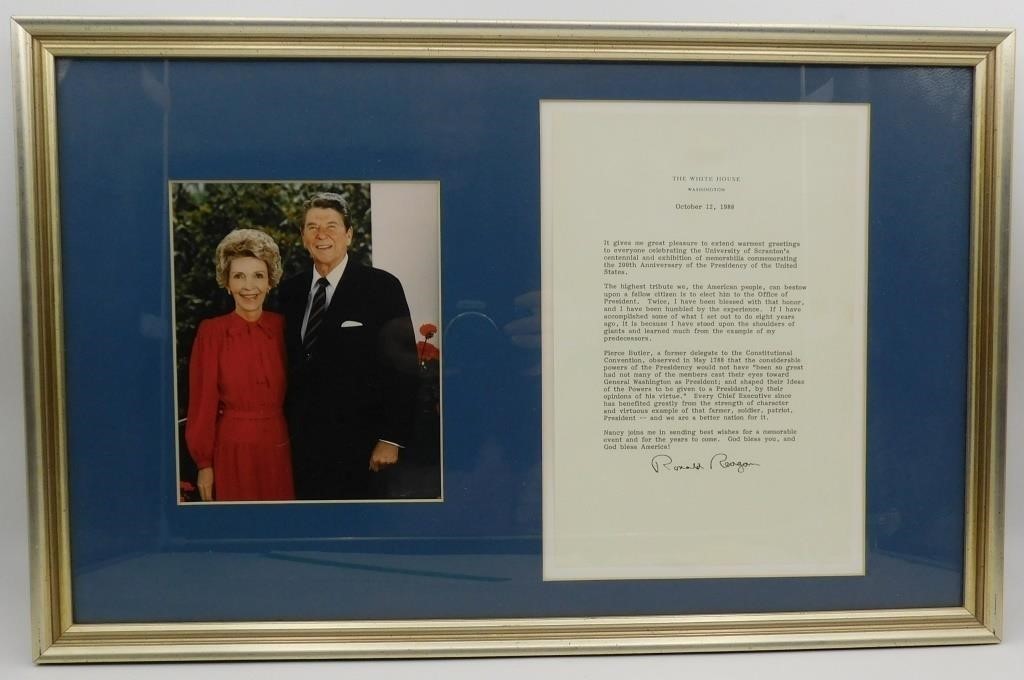 Ronald Reagan Signed 1988 White House Letter University Scranton Framed 22\