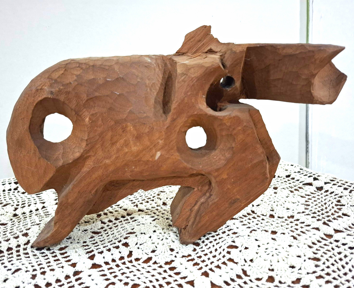 Vintage MCM Hand-carved Wood Sculpture Abstract Brutalist Folk Art Form 14”