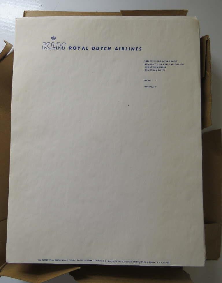 Vintage KLM Royal Dutch Airlines Beverly Hills Letterhead Lot ~300 Unused Sheets