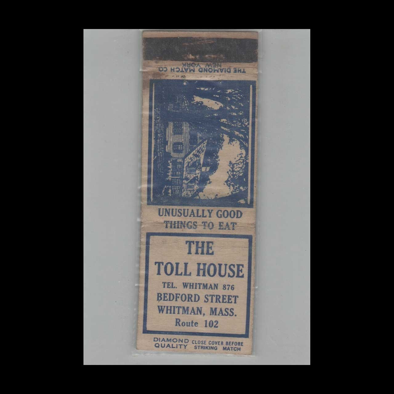 1930s Matchbook Cover Diamond Quality The Toll House Whitman MA Choc Chip Cookie