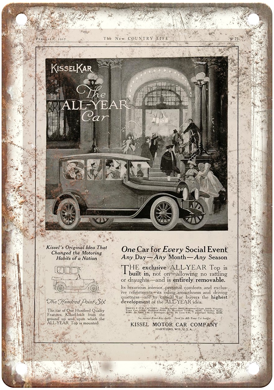 1917 Kissel Vintage Automobile Ad Retro Look Metal Sign AM8643 1917 Kissel Vintage Automobile Ad Retro Look Metal Sign AM8643