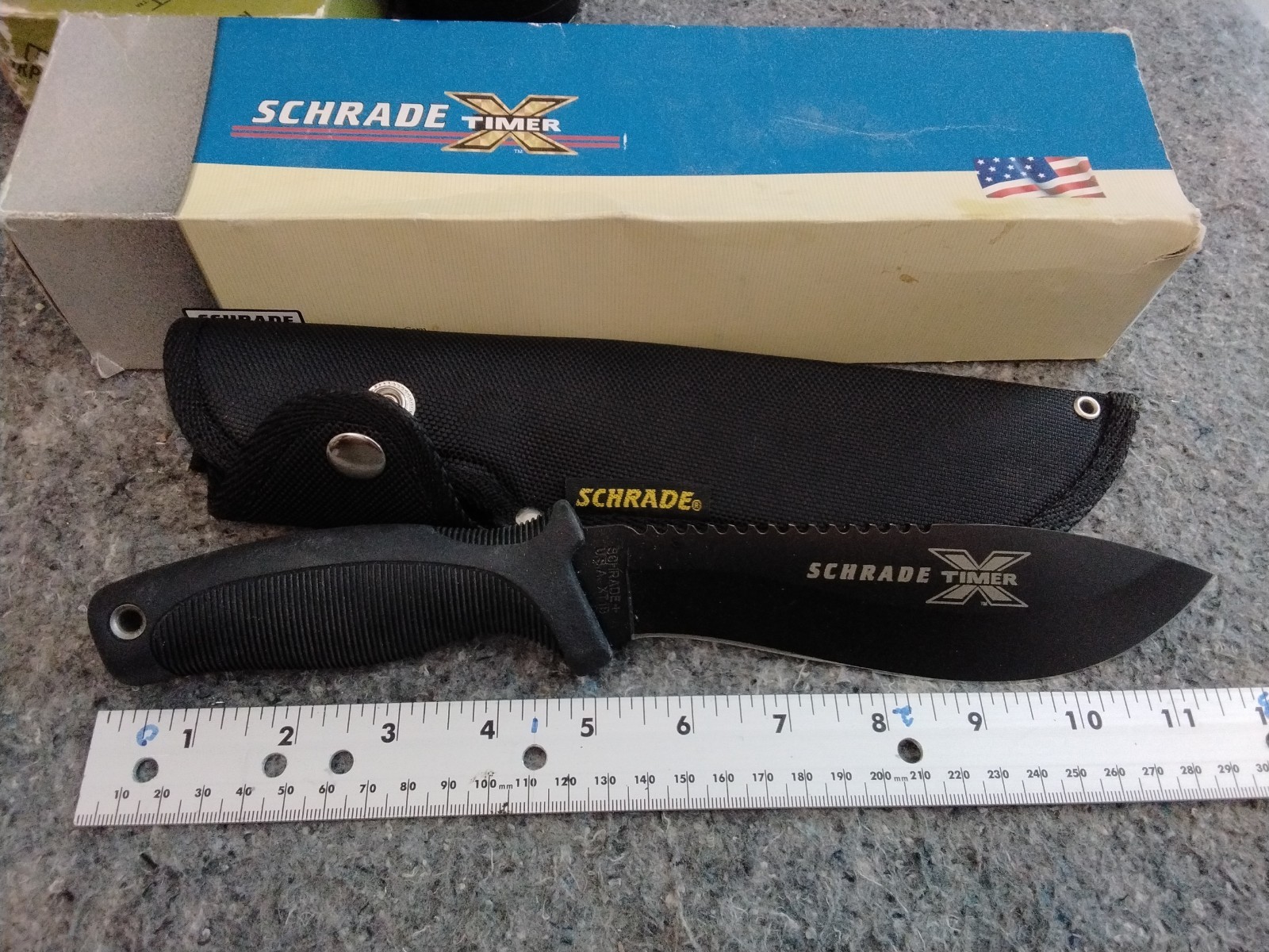 Schrade X-Timer USA XT1B Black Stainless Steel Fixed Sawtooth Survival Knife NIB
