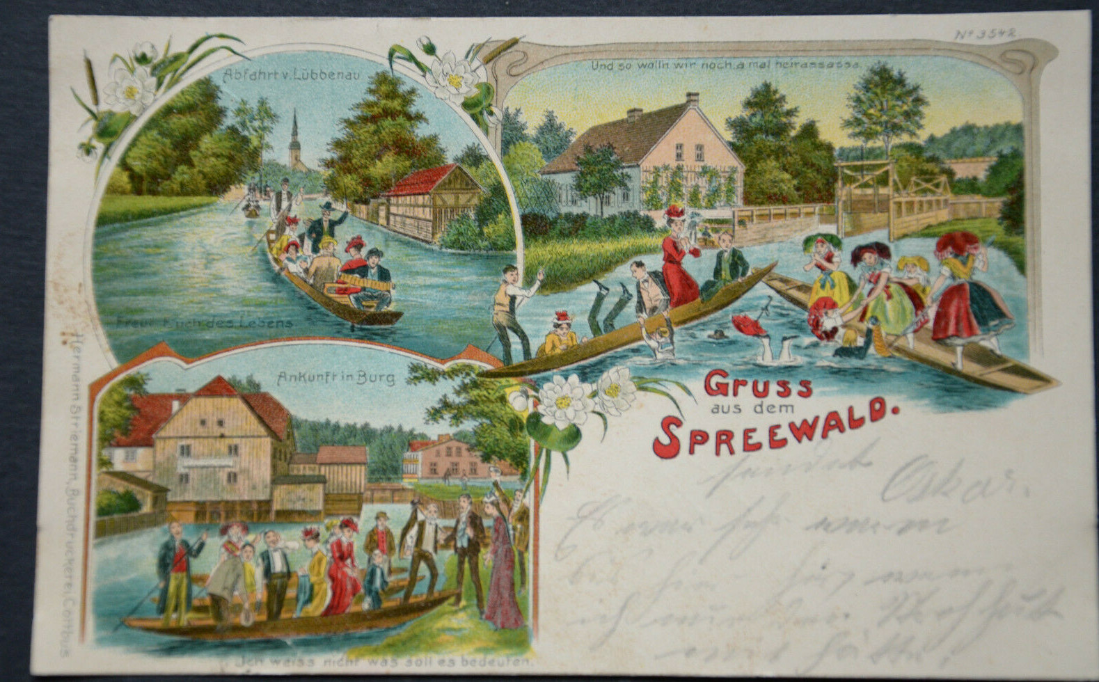 49476 Postcard greeting from the Spreewald arrival in Castle departure from Lübbenau 49476 Postcard greeting from the Spreewald arrival in Castle departure from Lübbenau